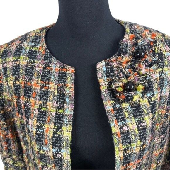 Anthracite Multi Color Tweed Open Front Jacket 12 - Picture 3 of 8